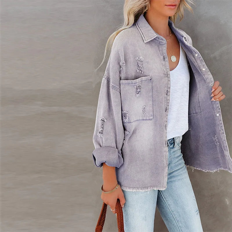 Monica Distress Denim Overshirt