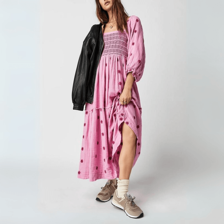 MOIRA™ - Comfy Floral Lantern Sleeve Square Neck Maxi Dress