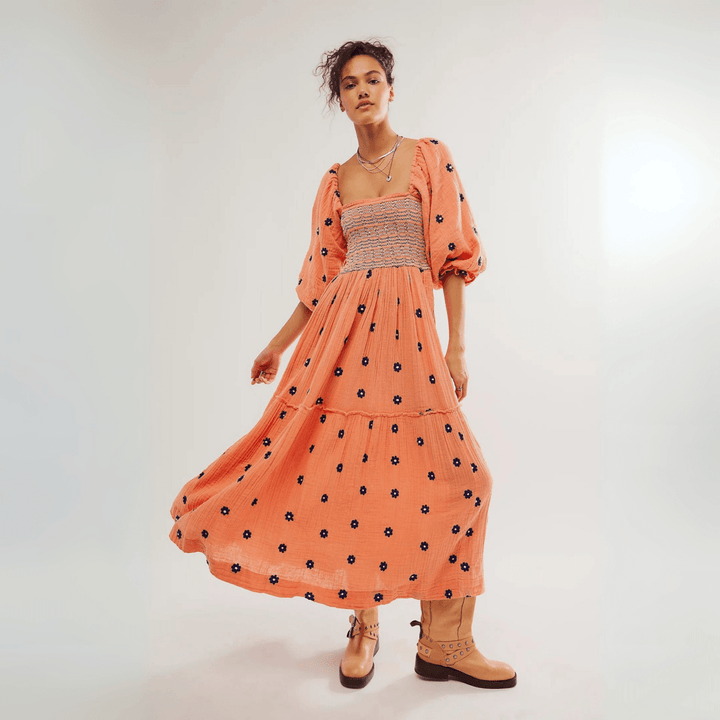 MOIRA™ - Comfy Floral Lantern Sleeve Square Neck Maxi Dress