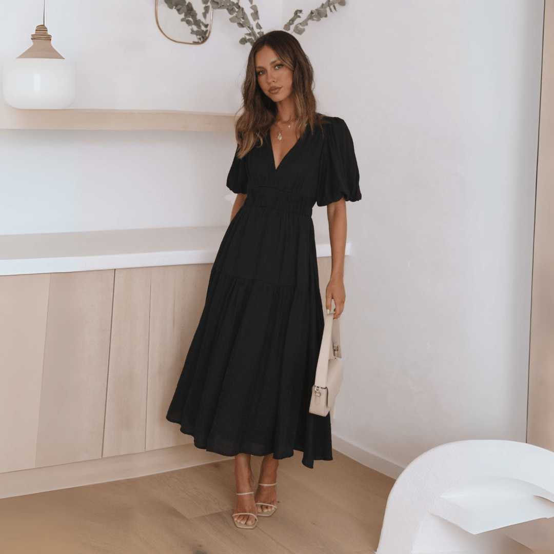 NAMU™ - Classy V-Neck Long Sleeve A-Line Maxi Dress