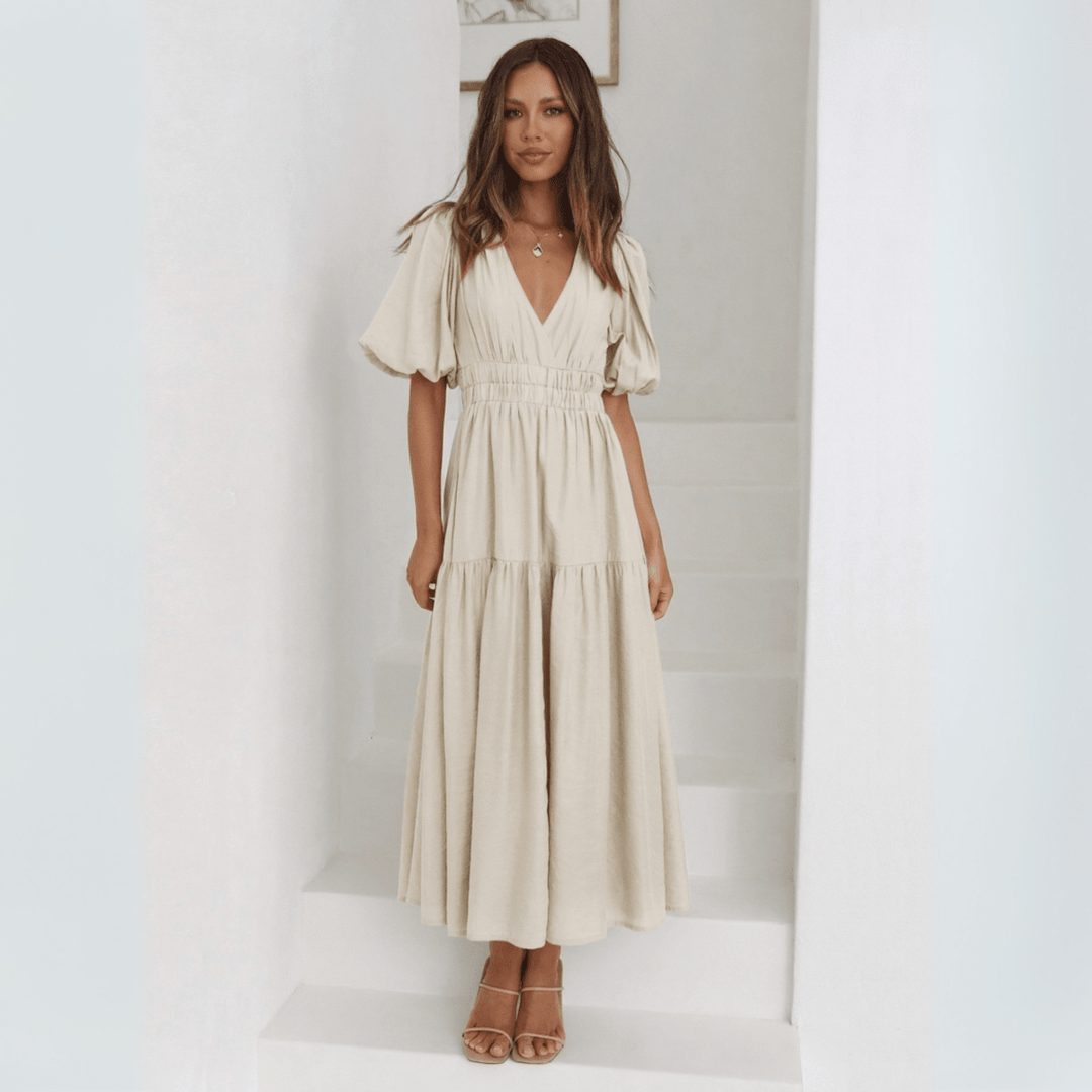 NAMU™ - Classy V-Neck Long Sleeve A-Line Maxi Dress