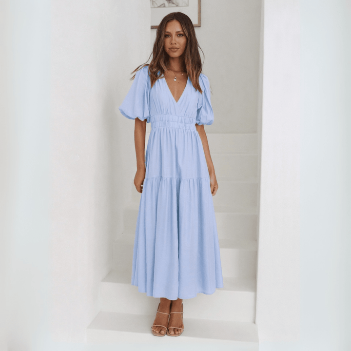 NAMU™ - Classy V-Neck Long Sleeve A-Line Maxi Dress