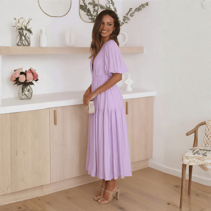 NAMU™ - Classy V-Neck Long Sleeve A-Line Maxi Dress